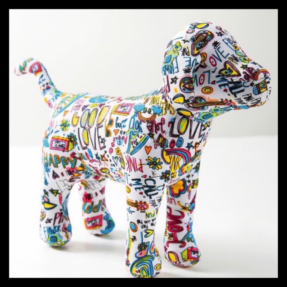 💕ℙ𝕀ℕ𝕂 𝕍𝕊 VINTAGE Graffiti 6” Plush Dog💕